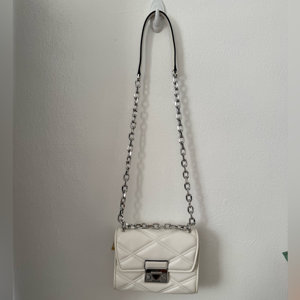 Michael Kors White Quilted Chain Crossbody Bag